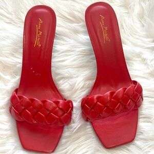 Anne Michelle Red Mules with Braided Design
